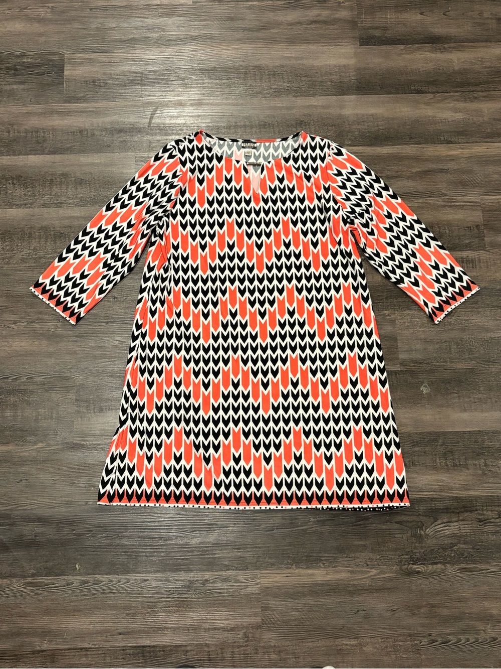 Haani Orange Black White Geometric Shift Dress